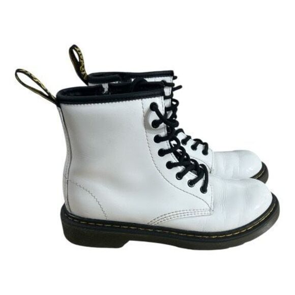 Dr Martens Air Wait White Leather Boots Unisex Kids “1460 J” Size 1 Round Toe - Picture 1 of 12